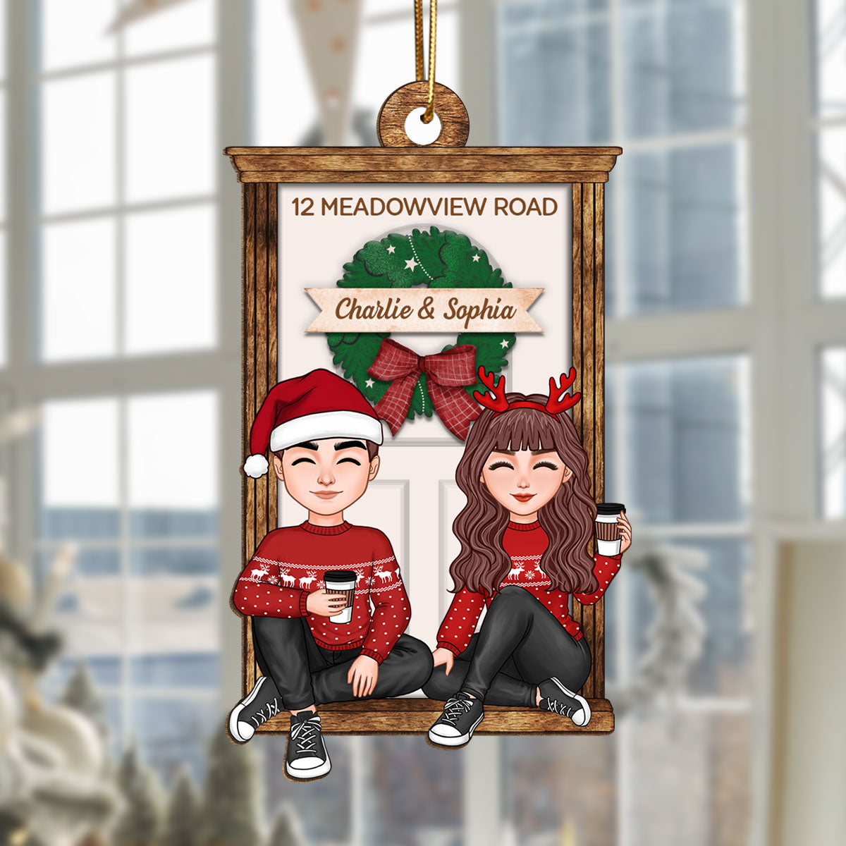 First Christmas New Home Doll Couple Personalized Wooden Ornament