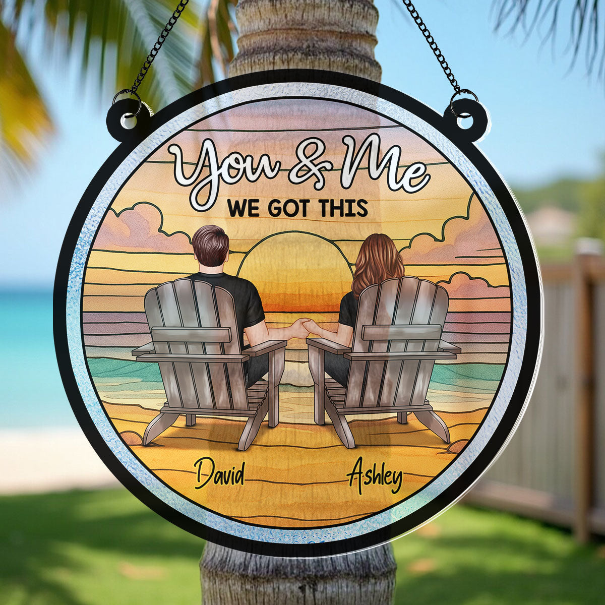 Summer Couple Beach Landscape Personalized Acrylic Suncatcher