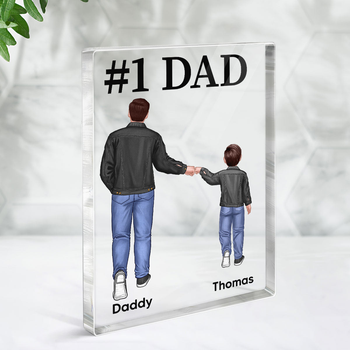 Dad Grandpa Kids Punch Hand Personalized Vertical Rectangle Acrylic Block Plaque
