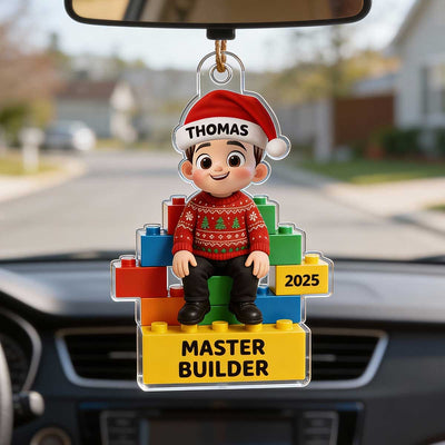 3D Effect Little Kid Master Builder Personalized Acrylic Car Hanger