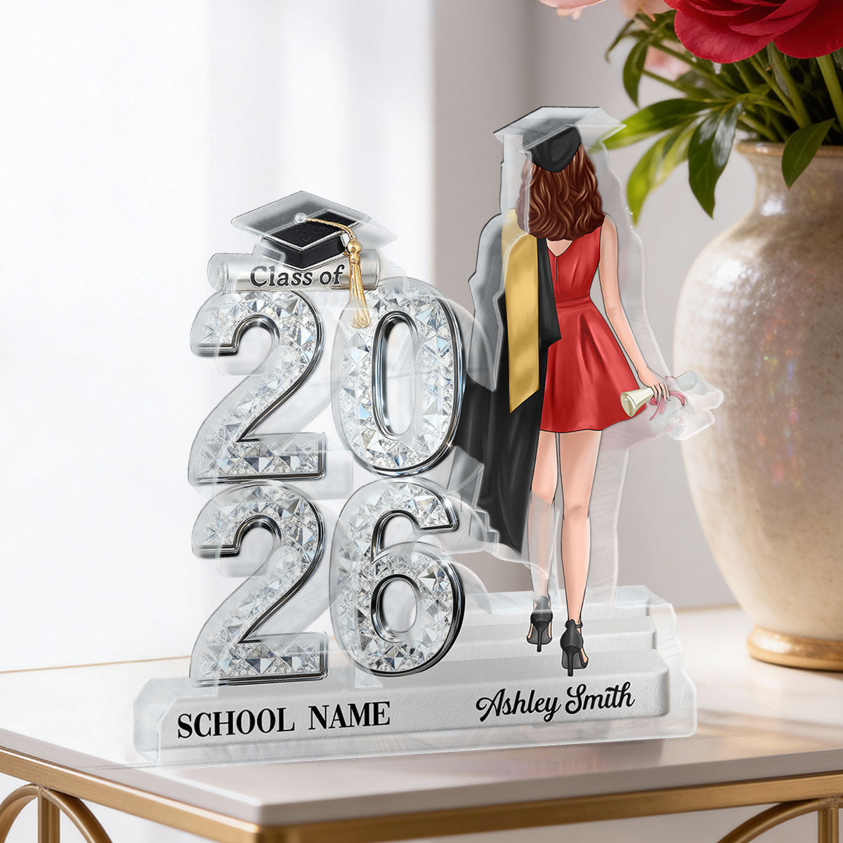 Class Of 2026 2027 Back View Senior Shiny Effect 2D Flat - Personalized Acrylic Block Plaque - Graduation Gift For Graduates, Daughter, Son
