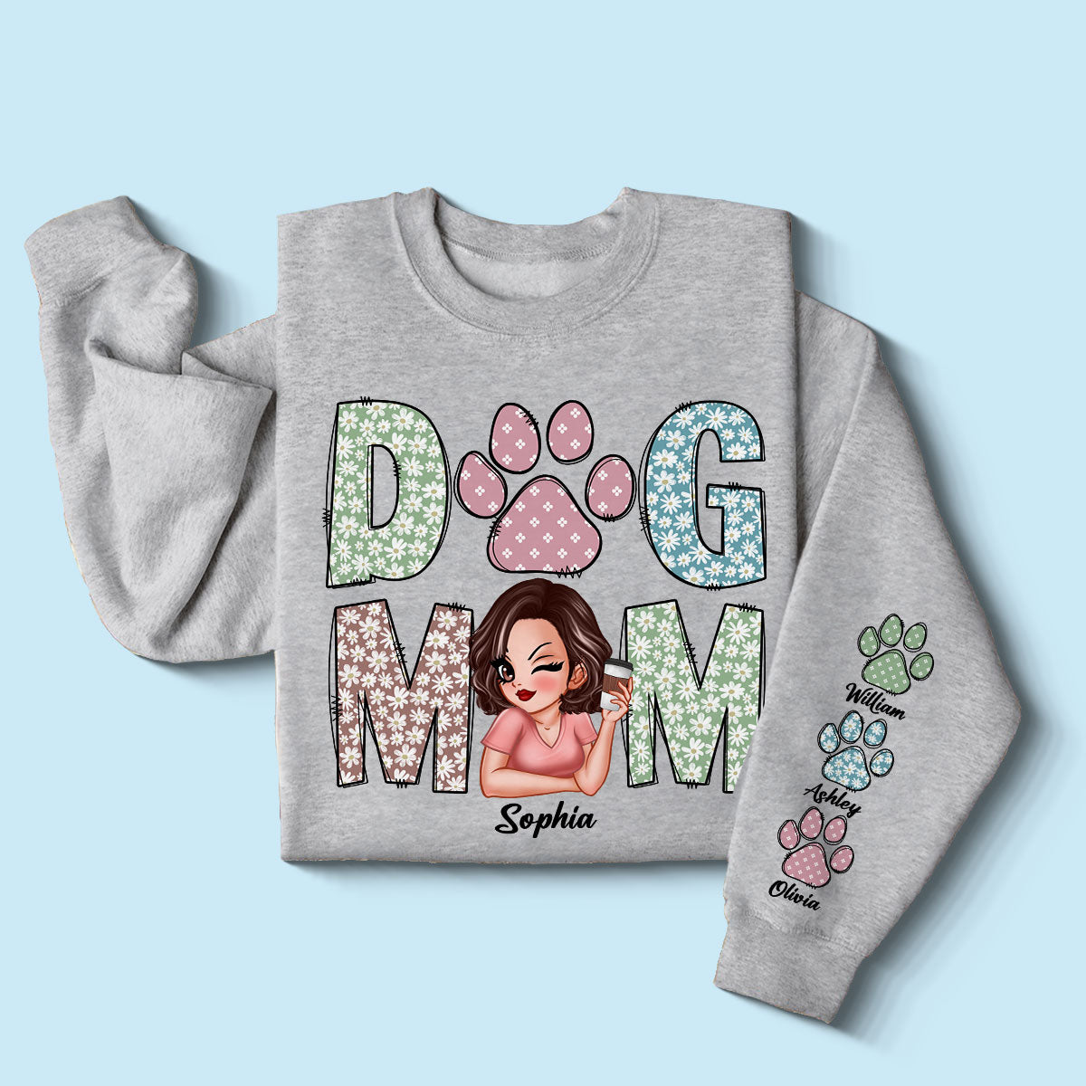 Pastel Floral Dog Mom Gift For Dog Lovers Personalized Sleeve Printed Sweatshirt
