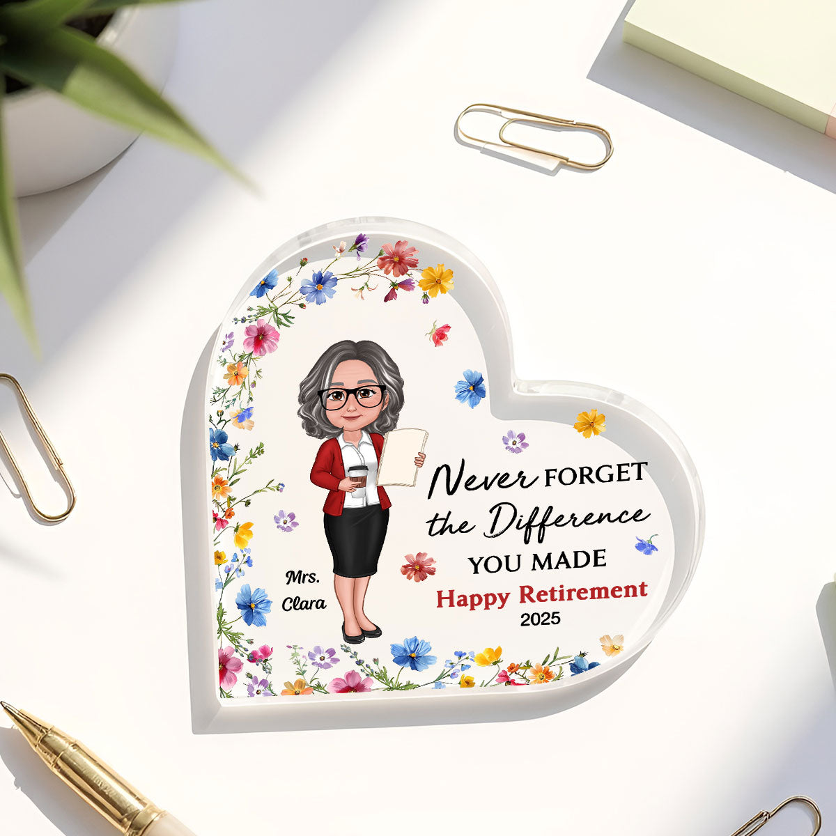 Never Forget The Difference You've Made, Personalized Heart Acrylic Plaque for Teacher, Retirement Gift for Teacher, Teacher Appreciation