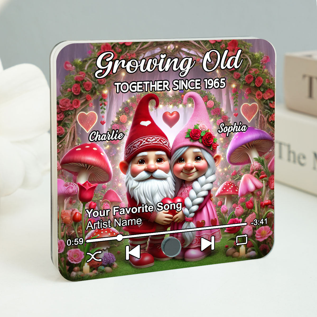 Gnome Couple Personalized Music Fridge Magnet, Heartfelt  Gift For Couple, For Him, For Her, Boyfriend, Girlfriend, Husband, Wife