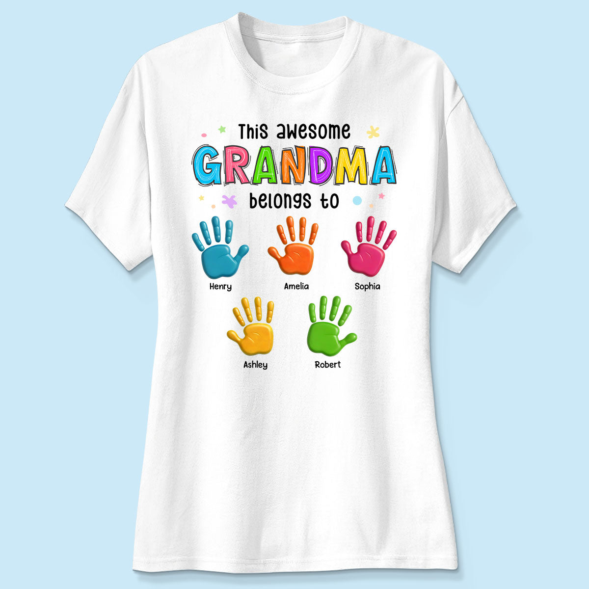 Belongs To Hand 3D Effect Colorful Handprints Personalized Shirt