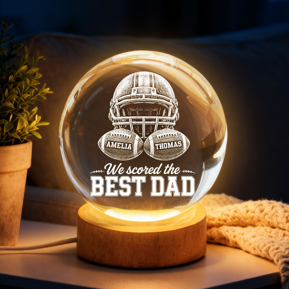 American Football We Scored The Best Dad - Personalized Crystal Ball LED Night Light - Father's Day Gift For Dad, Football Lovers