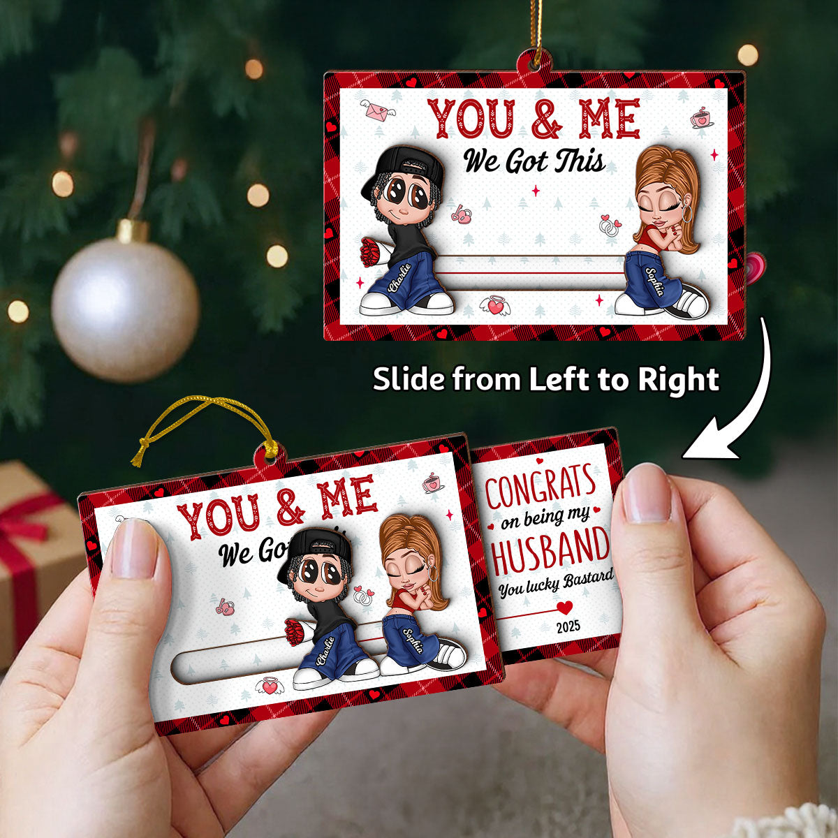 Y2K Couple Personalized Slider Ornament, Christmas Gift for Him for Her