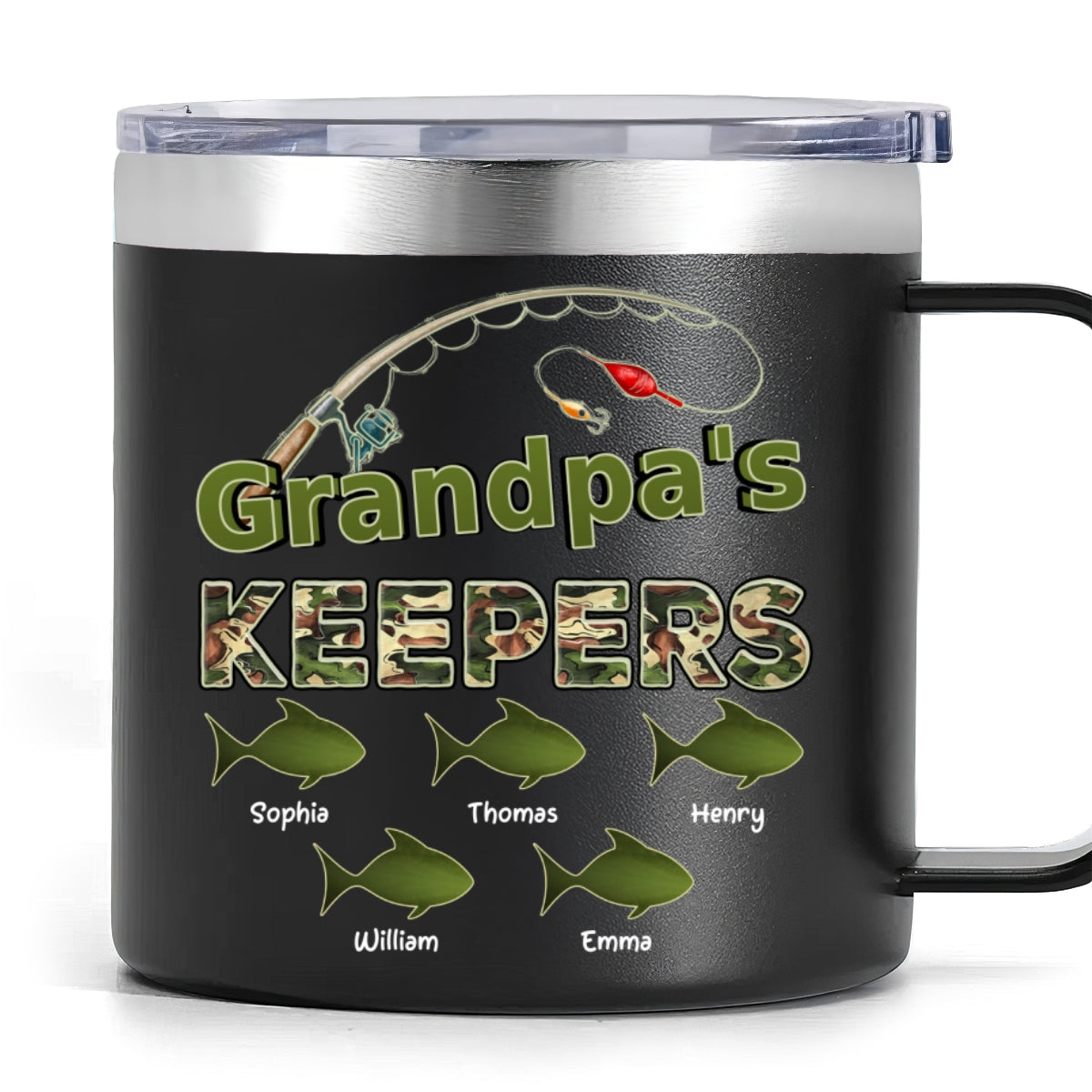 Grandpa's Keepers Fishing Camouflage Personalized Stainless Steel Tumbler With Handle
