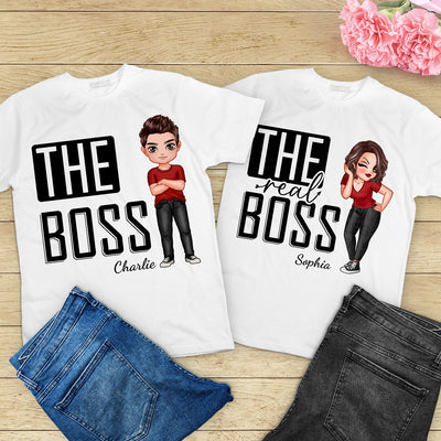 The Boss The Real Boss Funny Valentine‘s Day Gift For Couple Personalized Matching Shirts [Set of 2 Shirts]