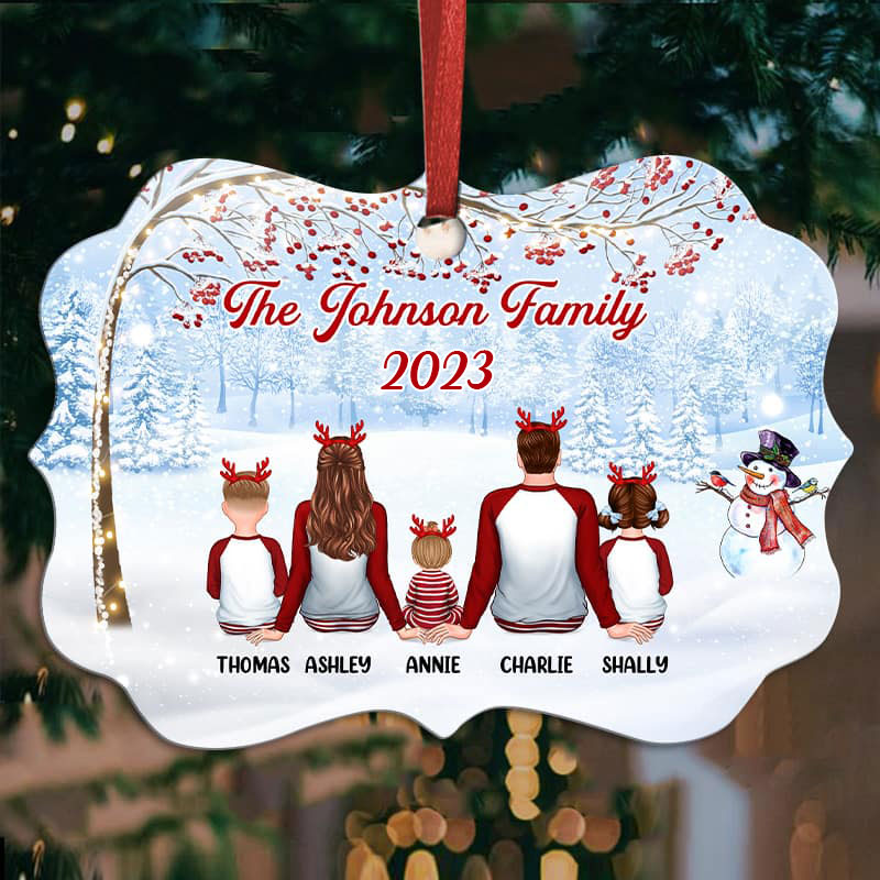 Pajamas Family Under Berry Tree Personalized Christmas Ornament