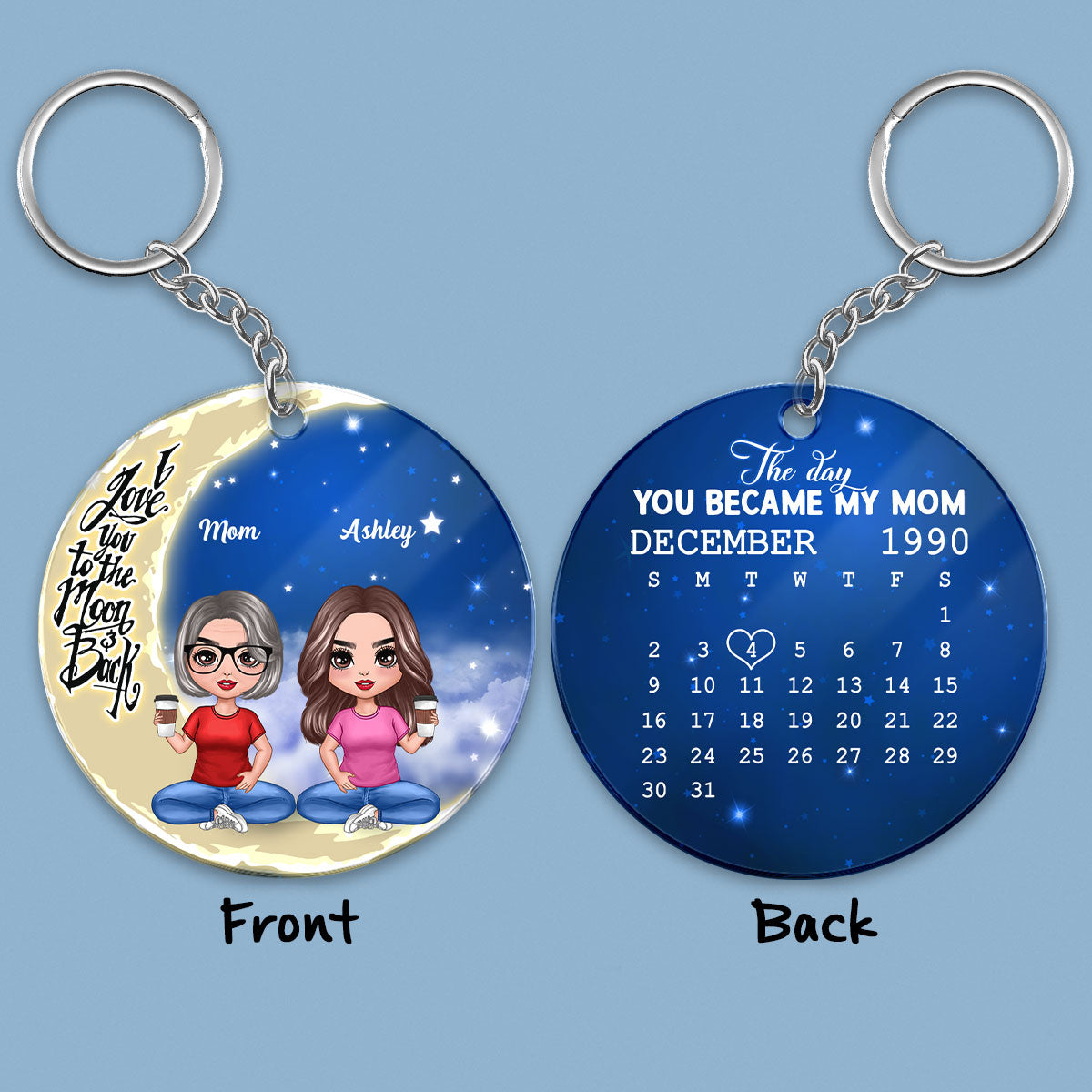 Like Mother Like Daughter On Moon Calendar Date Personalized Acrylic Keychain