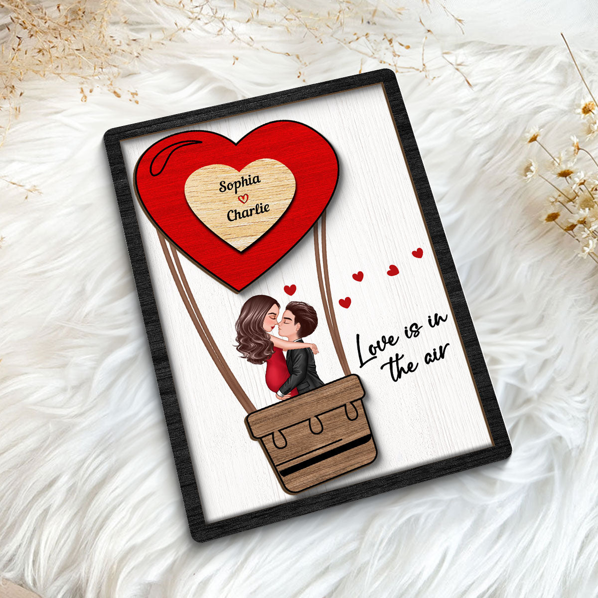 Couple Kissing On Air Balloon  Gift Personalized 2-layer Wooden Plaque