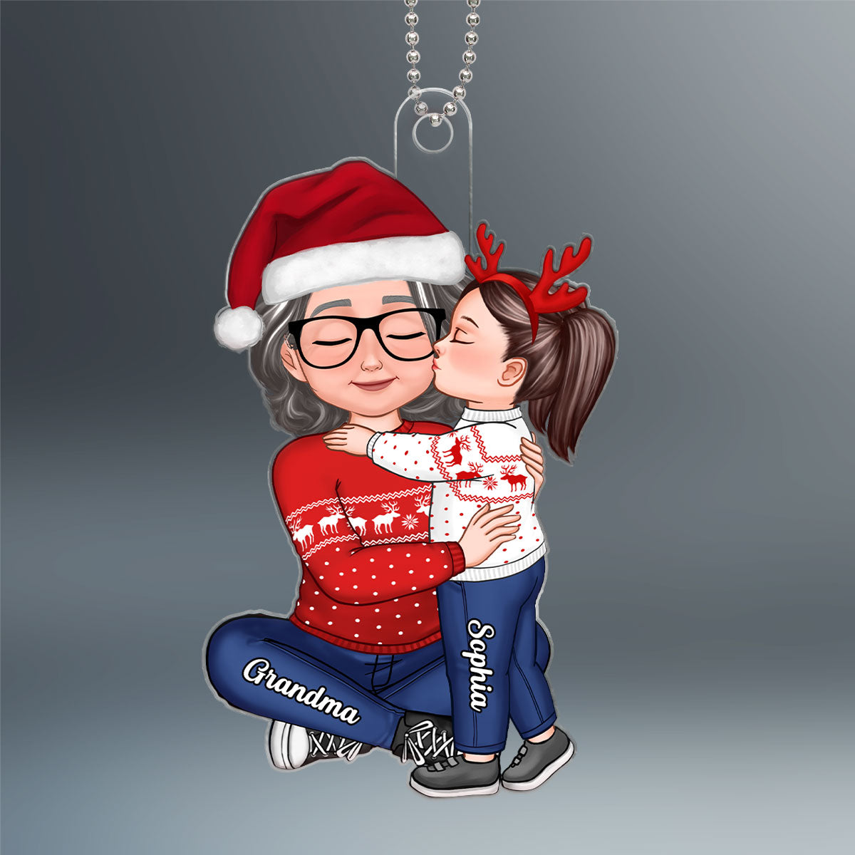 New Face Doll Grandkid Kissing Grandma Christmas Gift For Granddaughter Personalized Acrylic Ornament