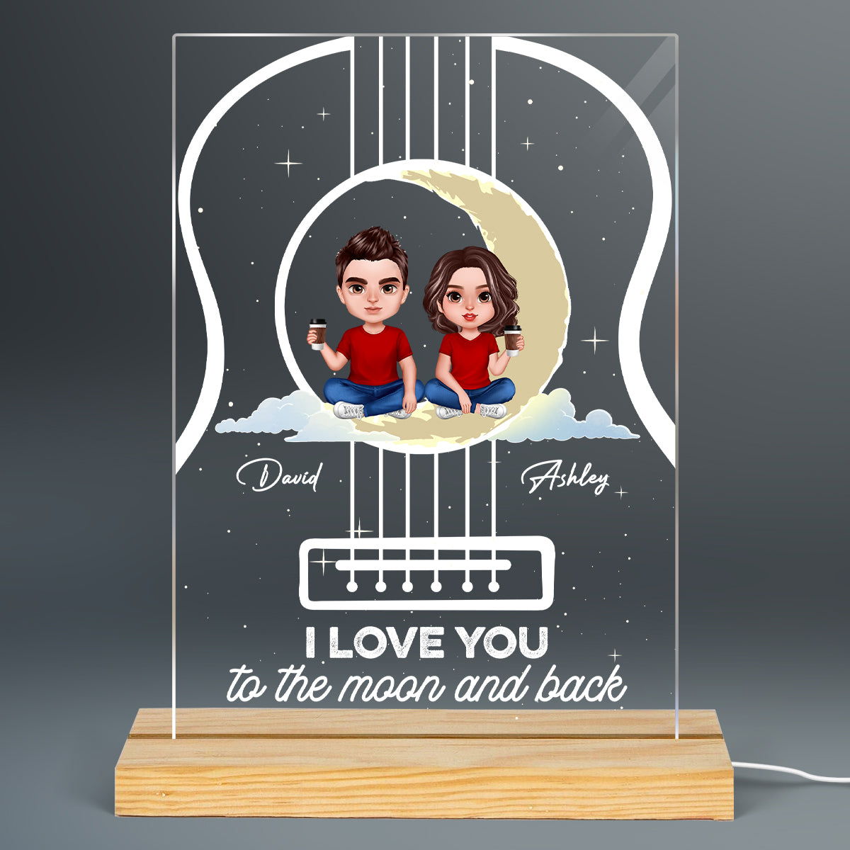 Realistic Couple On Yellow Moon Personalized Acrylic LED Night Light