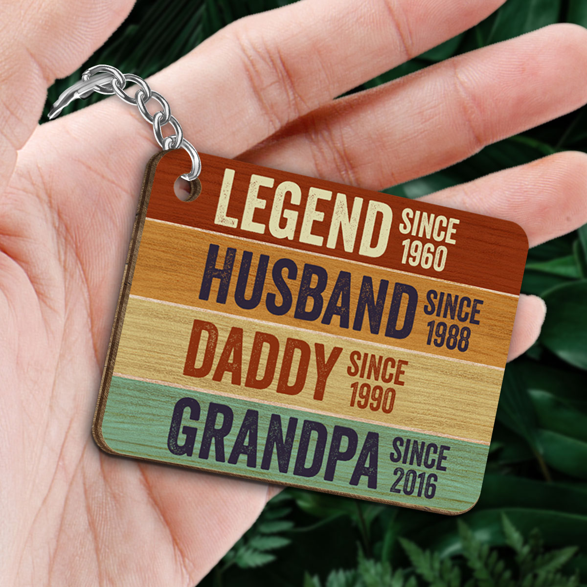 Legend Dad Grandpa Retro Palette Back View Man & Kids Personalized Wooden Keychain