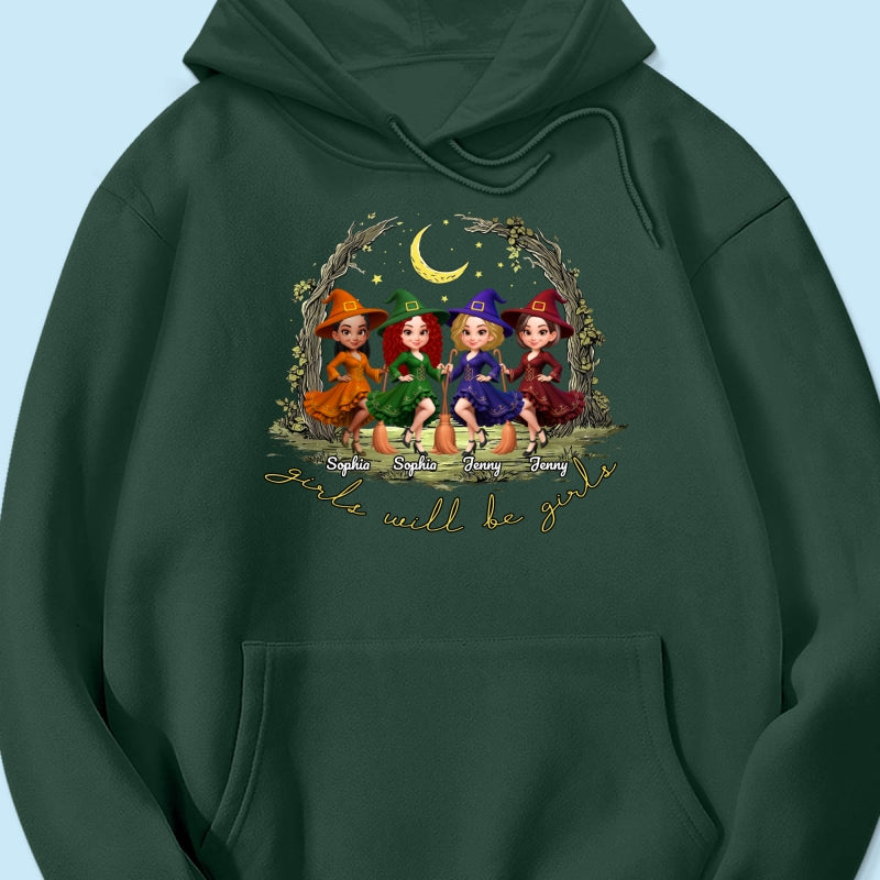 Halloween Witch Besties Sisters Friends Under Moon Personalized Sweatshirt, Halloween Matching Shirt