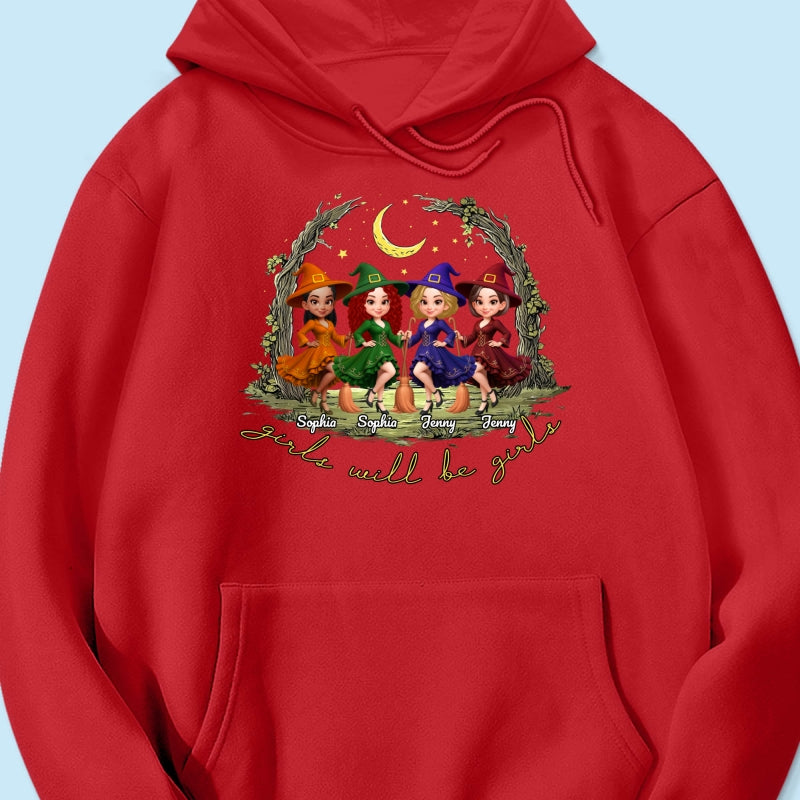 Halloween Witch Besties Sisters Friends Under Moon Personalized Sweatshirt, Halloween Matching Shirt