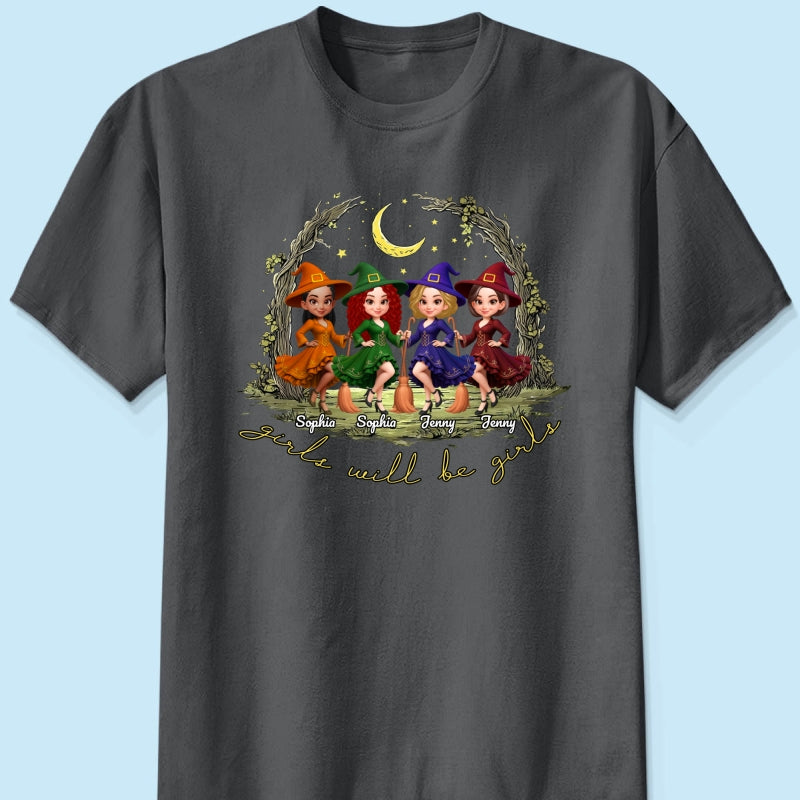 Halloween Witch Besties Sisters Friends Under Moon Personalized Sweatshirt, Halloween Matching Shirt