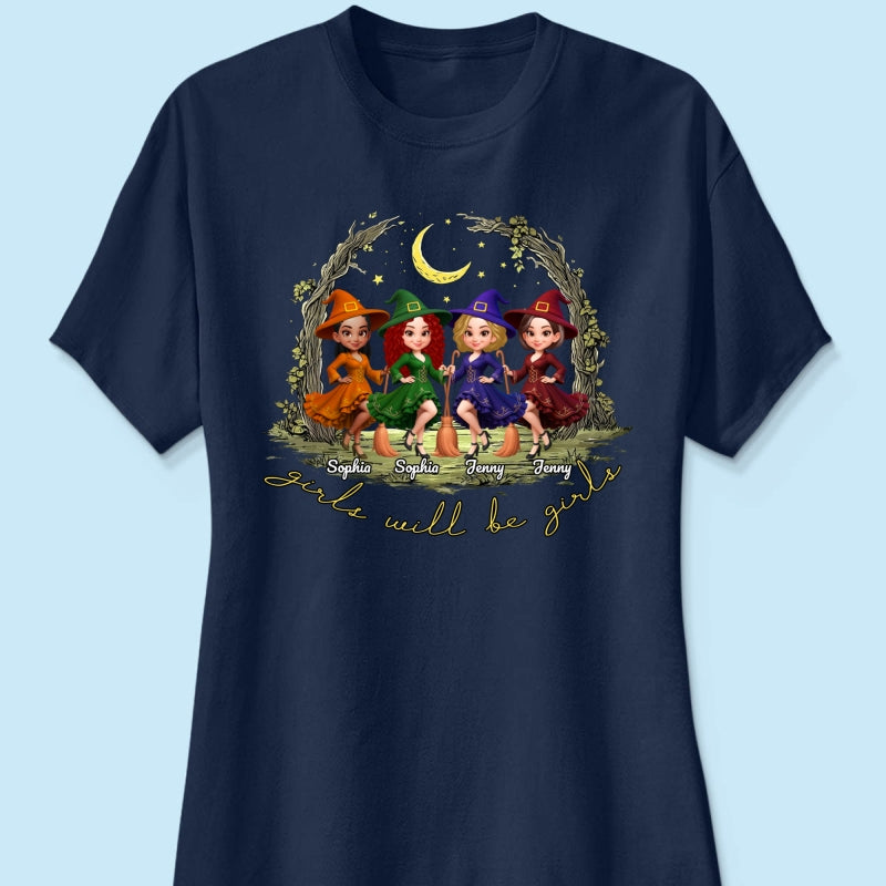 Halloween Witch Besties Sisters Friends Under Moon Personalized Sweatshirt, Halloween Matching Shirt