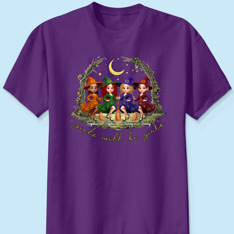 Halloween Witch Besties Sisters Friends Under Moon Personalized Sweatshirt, Halloween Matching Shirt