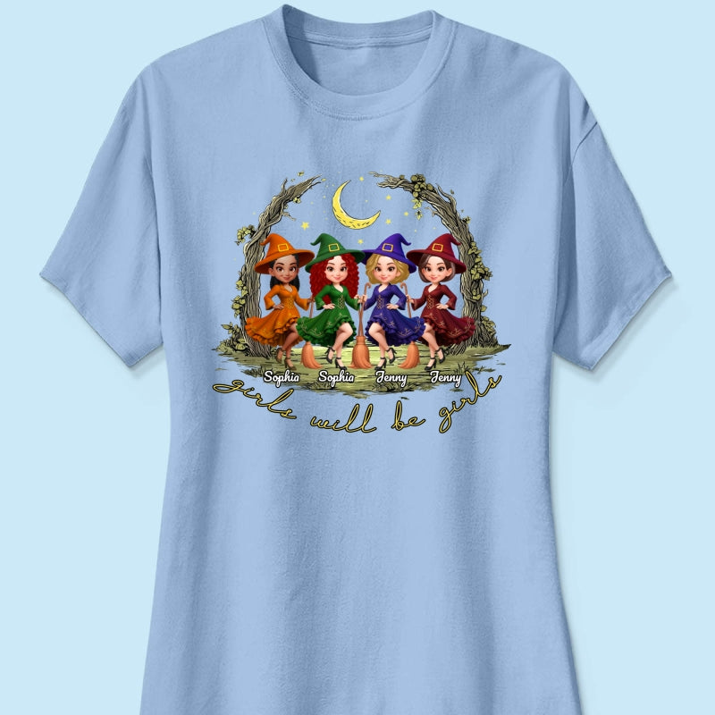 Halloween Witch Besties Sisters Friends Under Moon Personalized Sweatshirt, Halloween Matching Shirt