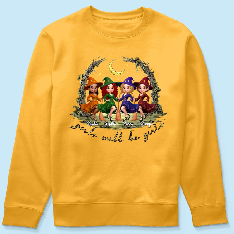 Halloween Witch Besties Sisters Friends Under Moon Personalized Sweatshirt, Halloween Matching Shirt