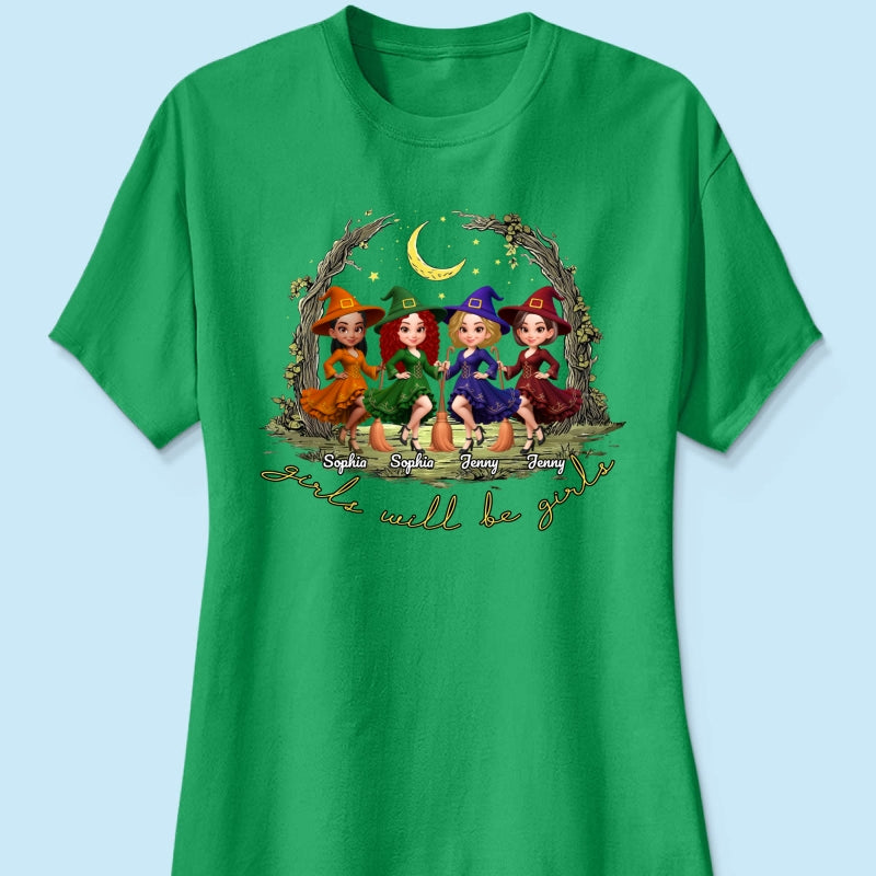 Halloween Witch Besties Sisters Friends Under Moon Personalized Sweatshirt, Halloween Matching Shirt