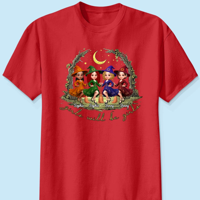 Halloween Witch Besties Sisters Friends Under Moon Personalized Sweatshirt, Halloween Matching Shirt