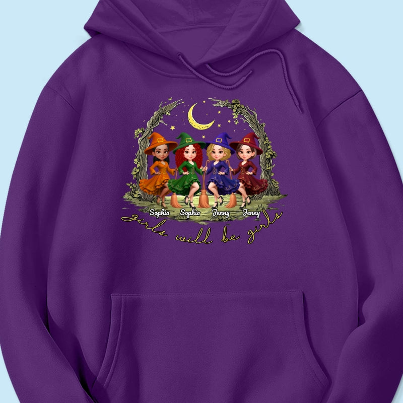 Halloween Witch Besties Sisters Friends Under Moon Personalized Sweatshirt, Halloween Matching Shirt