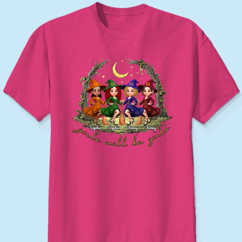 Halloween Witch Besties Sisters Friends Under Moon Personalized Sweatshirt, Halloween Matching Shirt