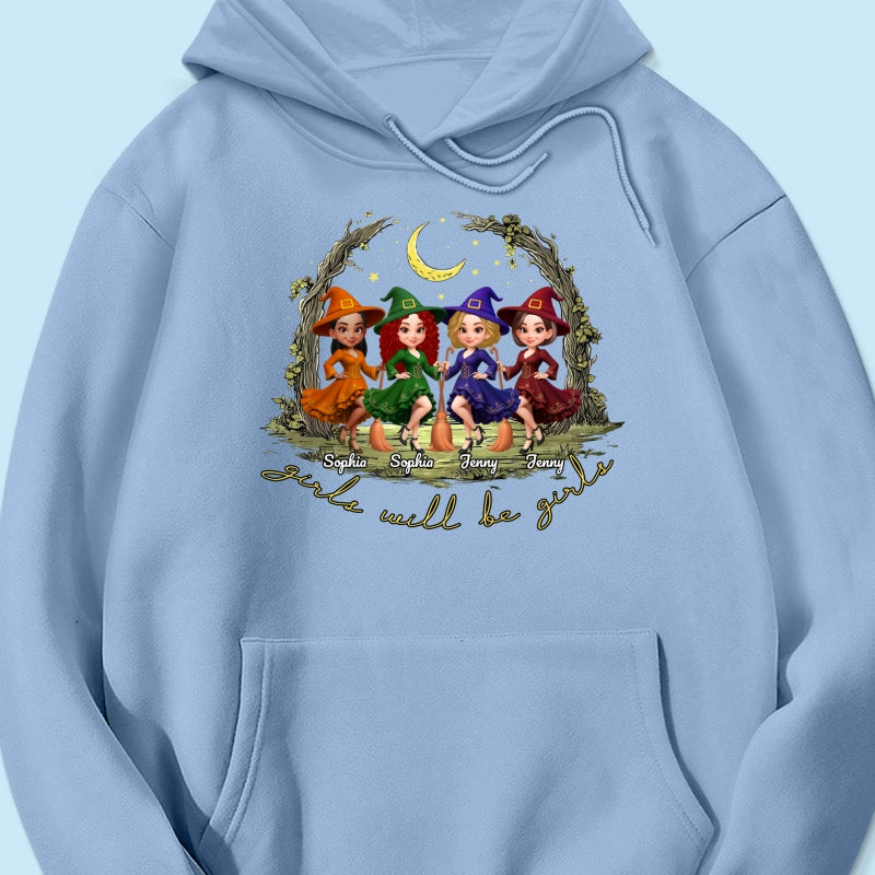 Halloween Witch Besties Sisters Friends Under Moon Personalized Sweatshirt, Halloween Matching Shirt
