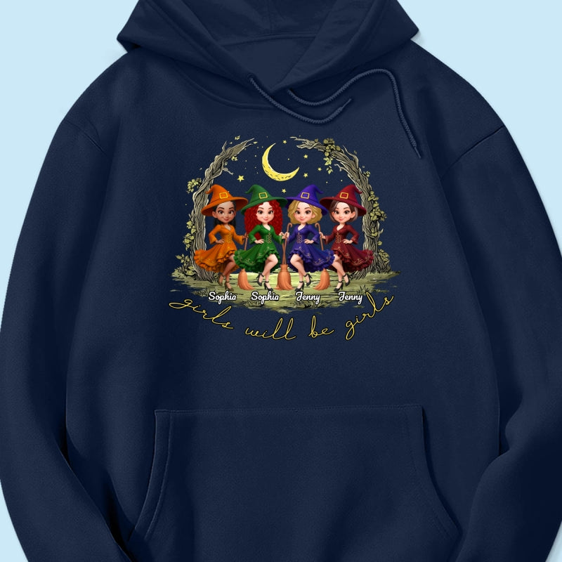 Halloween Witch Besties Sisters Friends Under Moon Personalized Sweatshirt, Halloween Matching Shirt