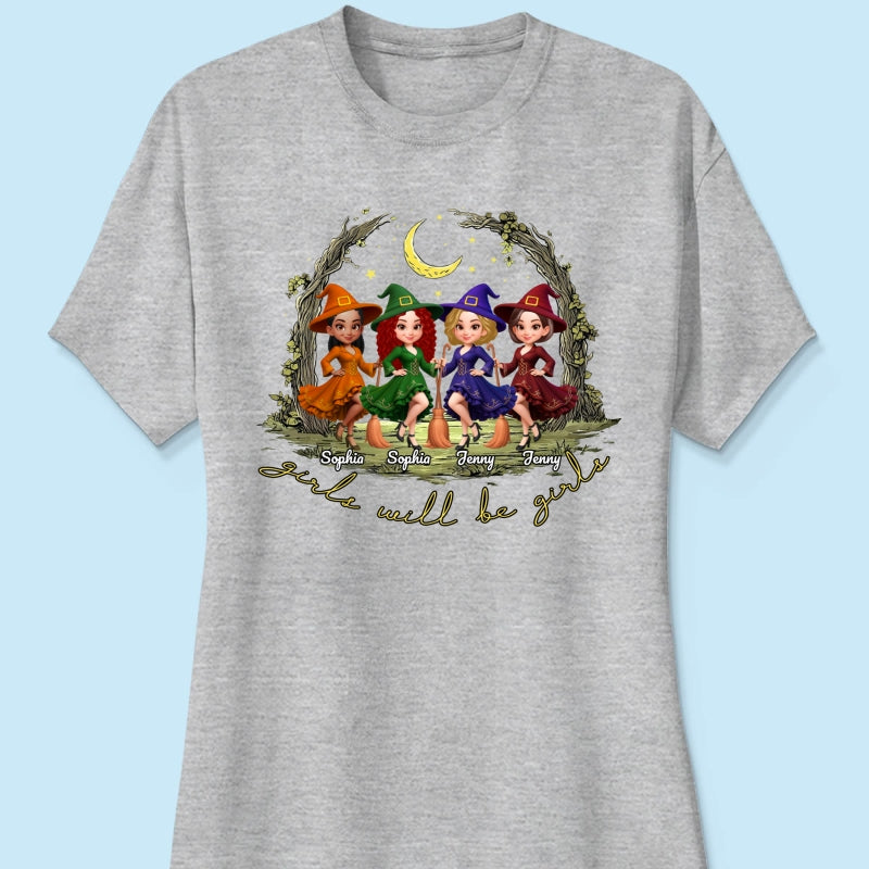 Halloween Witch Besties Sisters Friends Under Moon Personalized Sweatshirt, Halloween Matching Shirt