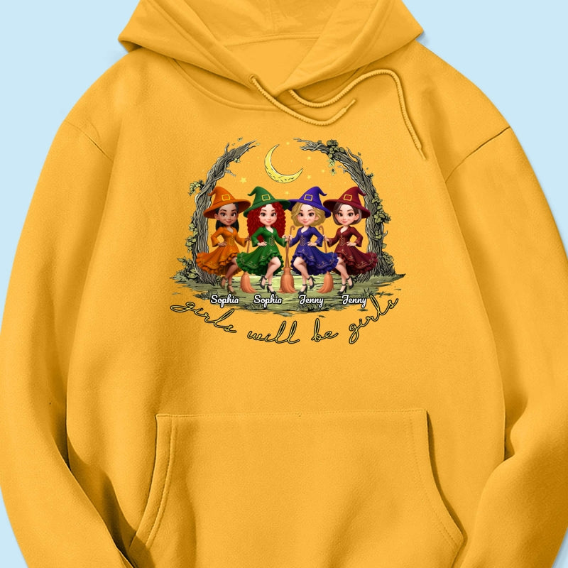 Halloween Witch Besties Sisters Friends Under Moon Personalized Sweatshirt, Halloween Matching Shirt