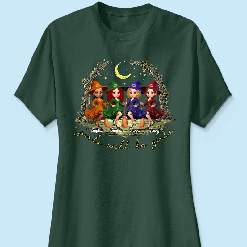 Halloween Witch Besties Sisters Friends Under Moon Personalized Sweatshirt, Halloween Matching Shirt