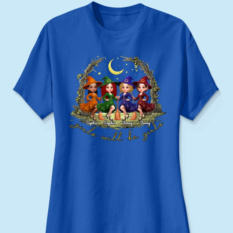 Halloween Witch Besties Sisters Friends Under Moon Personalized Sweatshirt, Halloween Matching Shirt