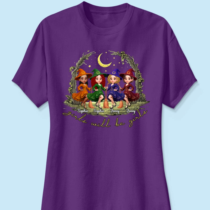 Halloween Witch Besties Sisters Friends Under Moon Personalized Sweatshirt, Halloween Matching Shirt