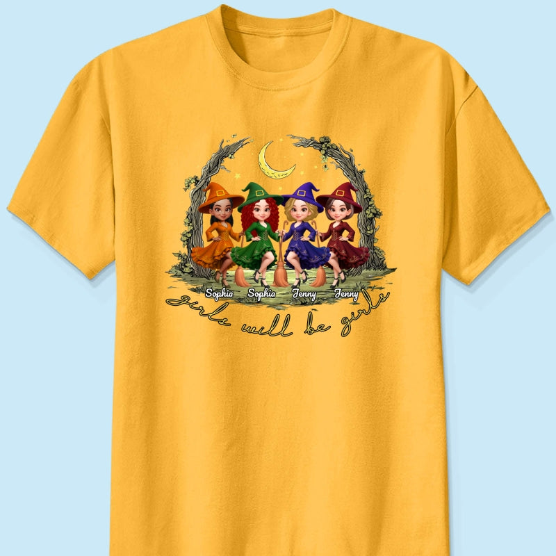 Halloween Witch Besties Sisters Friends Under Moon Personalized Sweatshirt, Halloween Matching Shirt