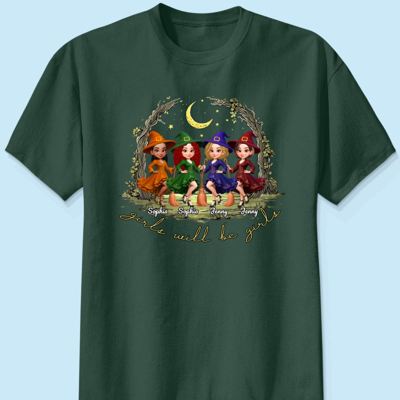 Halloween Witch Besties Sisters Friends Under Moon Personalized Sweatshirt, Halloween Matching Shirt