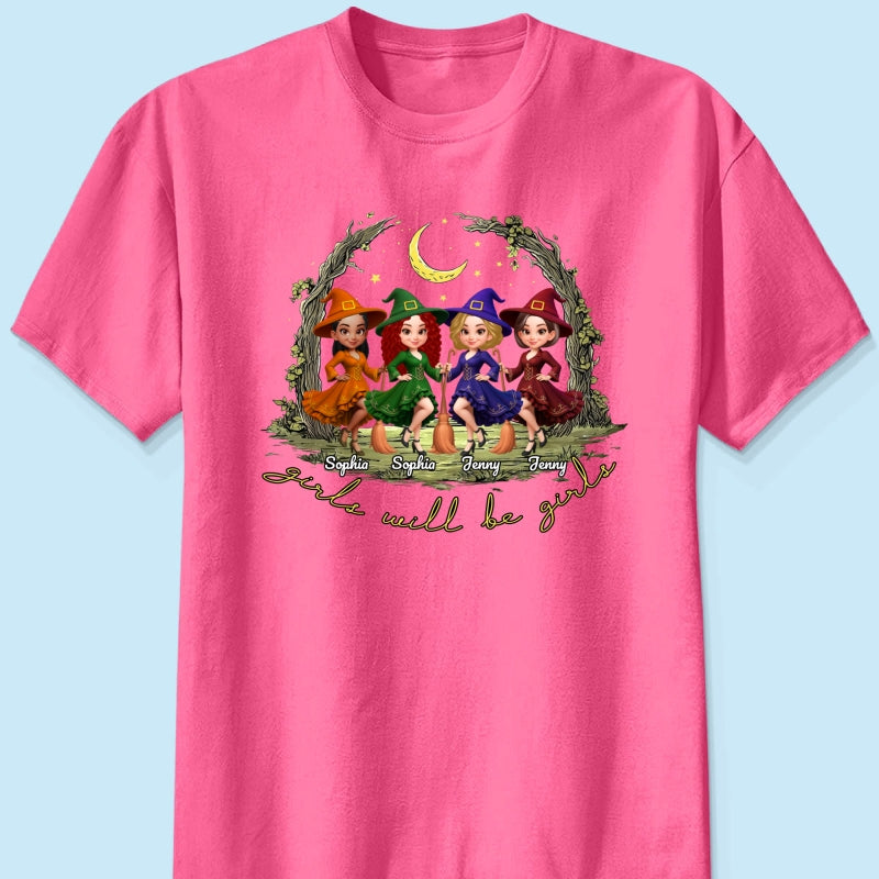 Halloween Witch Besties Sisters Friends Under Moon Personalized Sweatshirt, Halloween Matching Shirt
