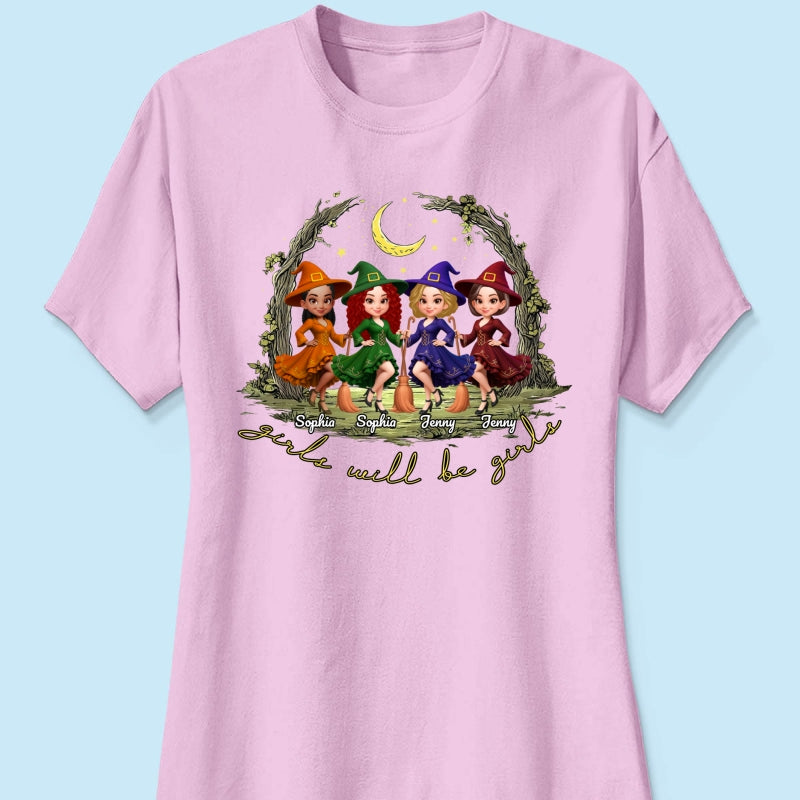 Halloween Witch Besties Sisters Friends Under Moon Personalized Sweatshirt, Halloween Matching Shirt