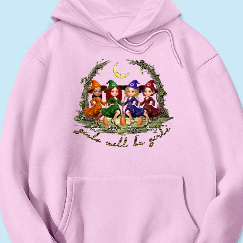 Halloween Witch Besties Sisters Friends Under Moon Personalized Sweatshirt, Halloween Matching Shirt