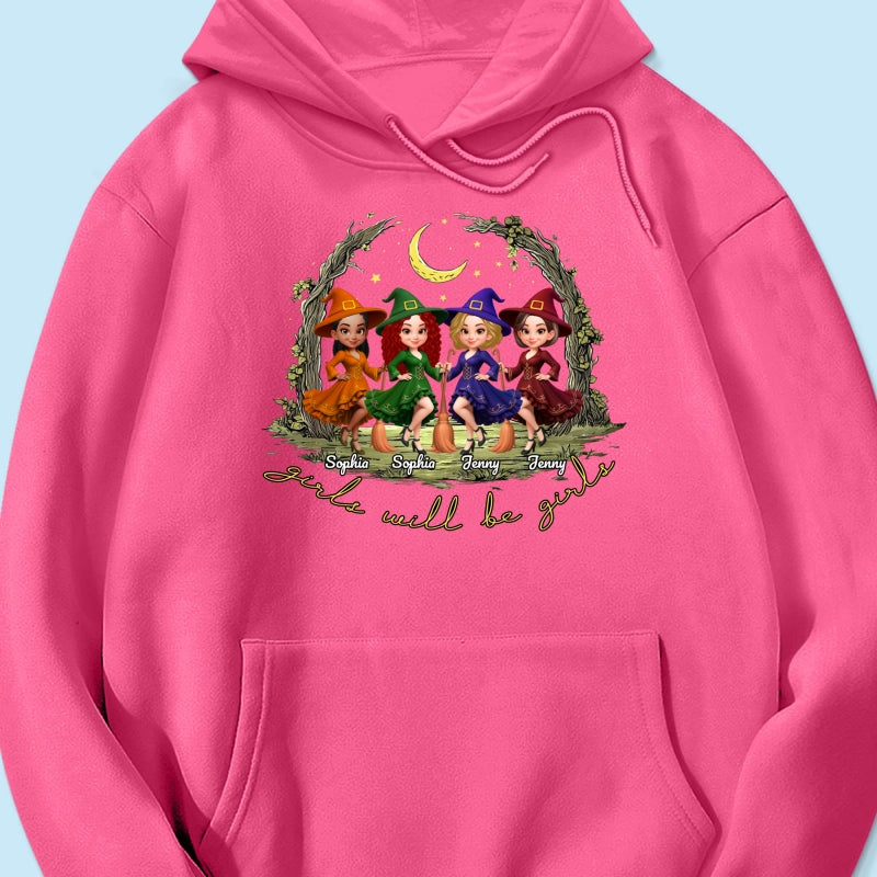 Halloween Witch Besties Sisters Friends Under Moon Personalized Sweatshirt, Halloween Matching Shirt
