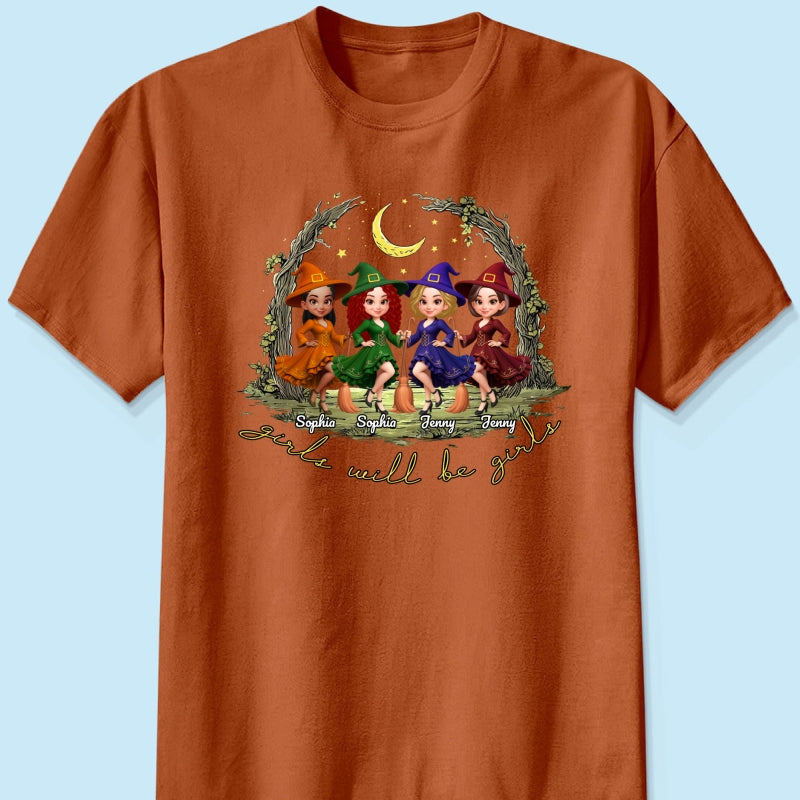 Halloween Witch Besties Sisters Friends Under Moon Personalized Sweatshirt, Halloween Matching Shirt