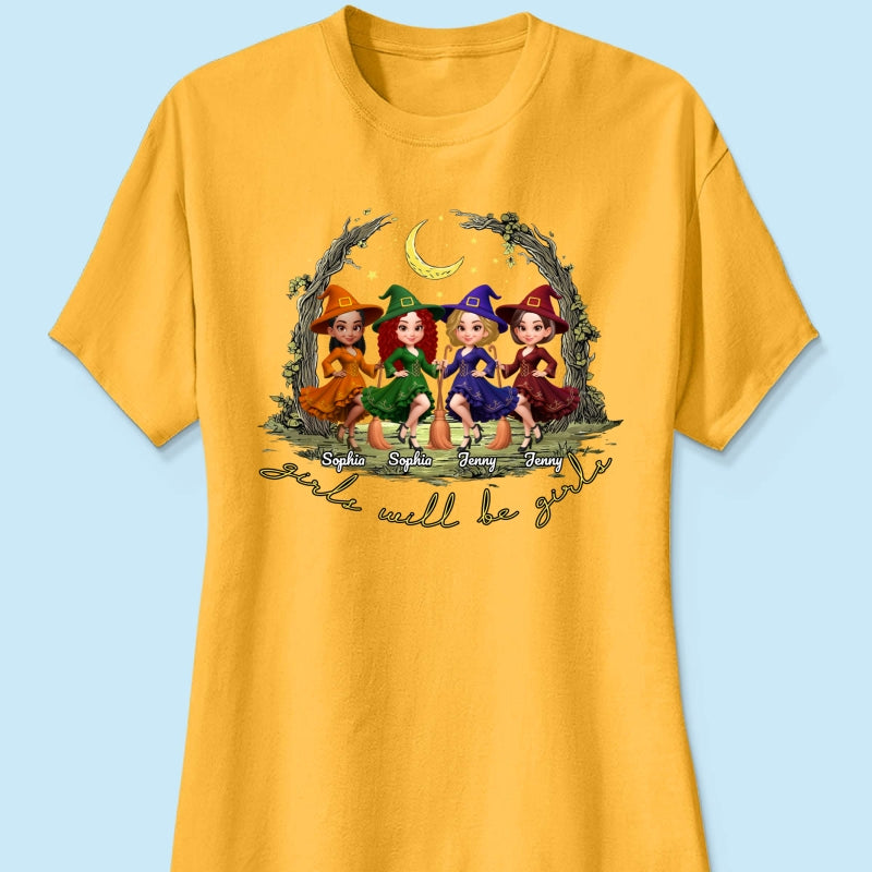 Halloween Witch Besties Sisters Friends Under Moon Personalized Sweatshirt, Halloween Matching Shirt
