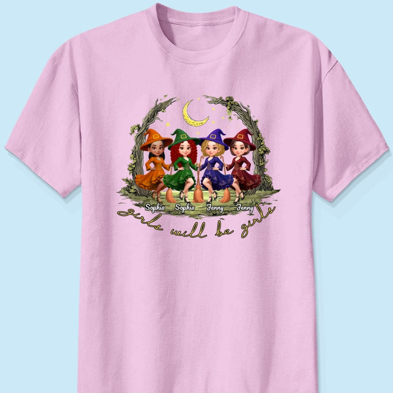 Halloween Witch Besties Sisters Friends Under Moon Personalized Sweatshirt, Halloween Matching Shirt