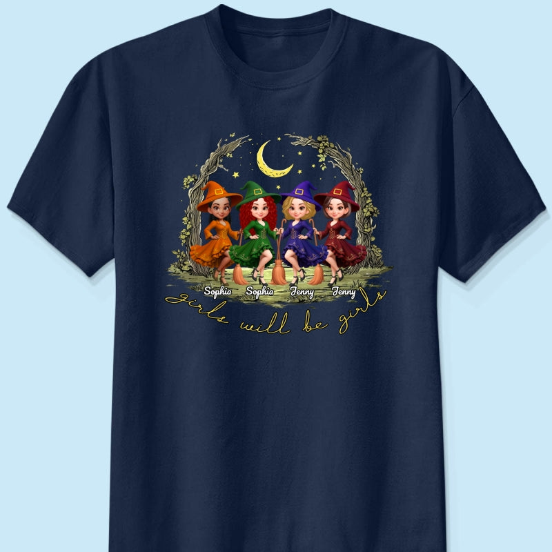 Halloween Witch Besties Sisters Friends Under Moon Personalized Sweatshirt, Halloween Matching Shirt
