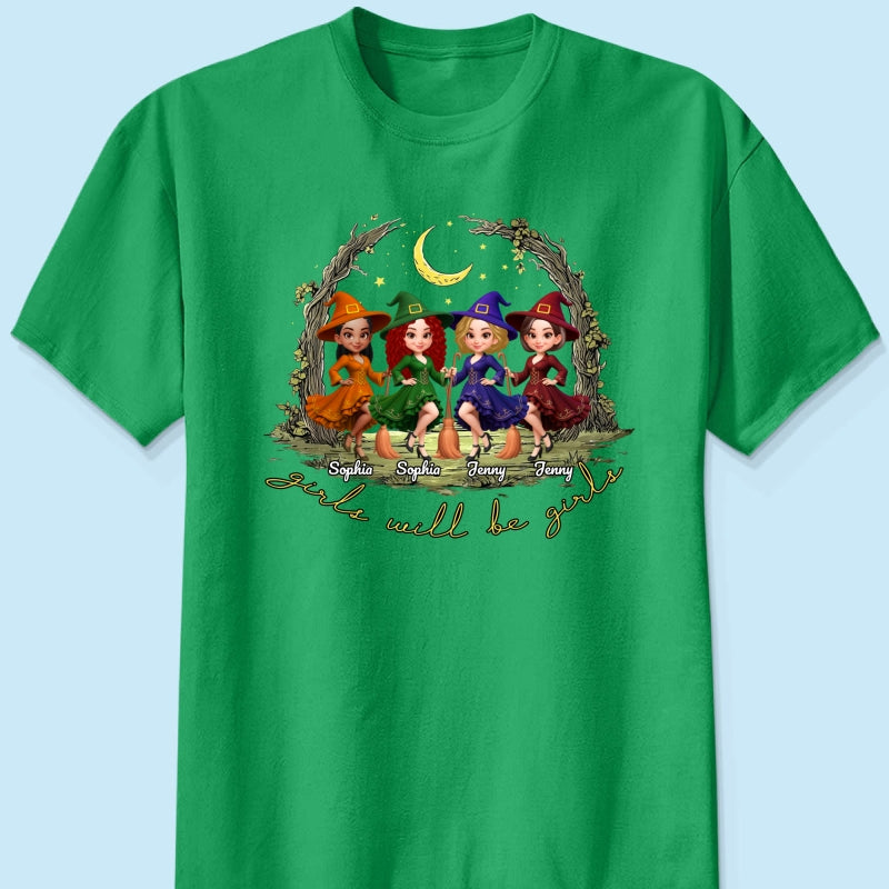Halloween Witch Besties Sisters Friends Under Moon Personalized Sweatshirt, Halloween Matching Shirt