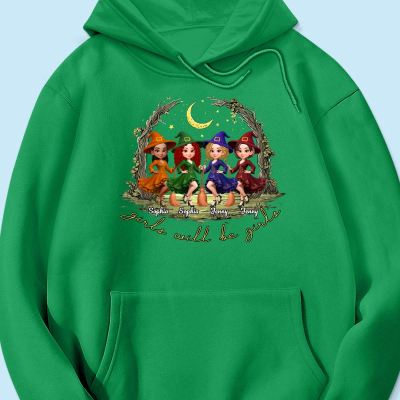 Halloween Witch Besties Sisters Friends Under Moon Personalized Sweatshirt, Halloween Matching Shirt