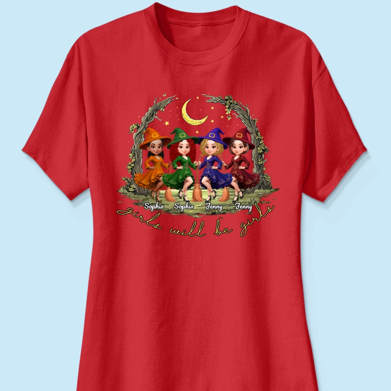 Halloween Witch Besties Sisters Friends Under Moon Personalized Sweatshirt, Halloween Matching Shirt